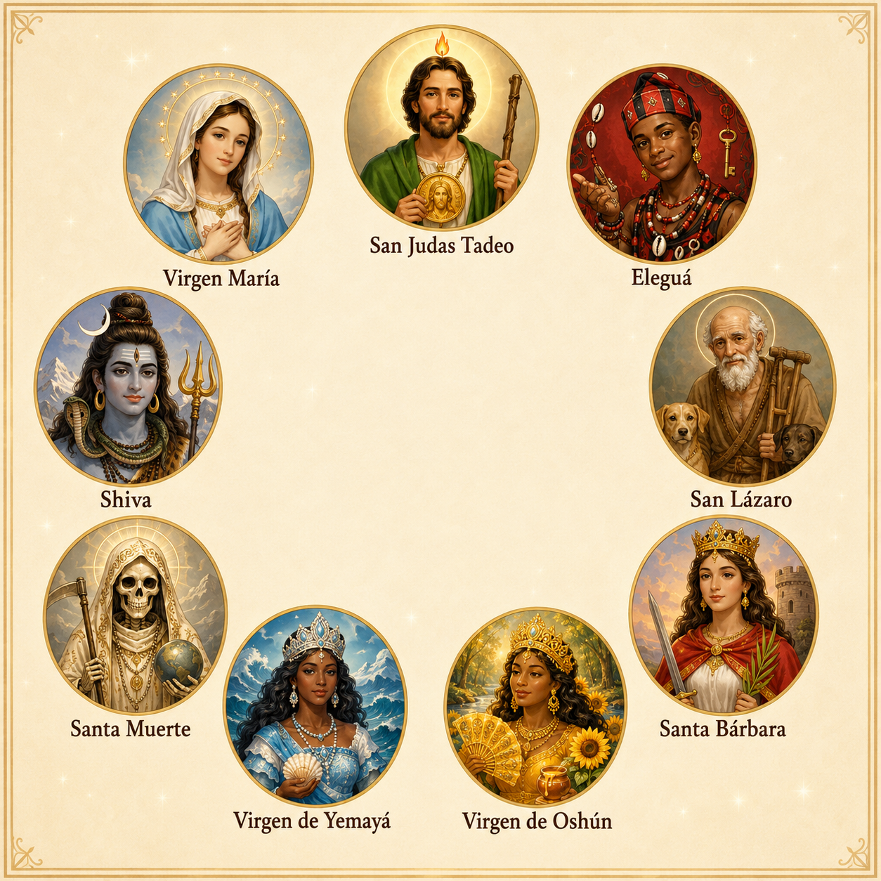 Selection of saints offered at Yerbería Santa Fe